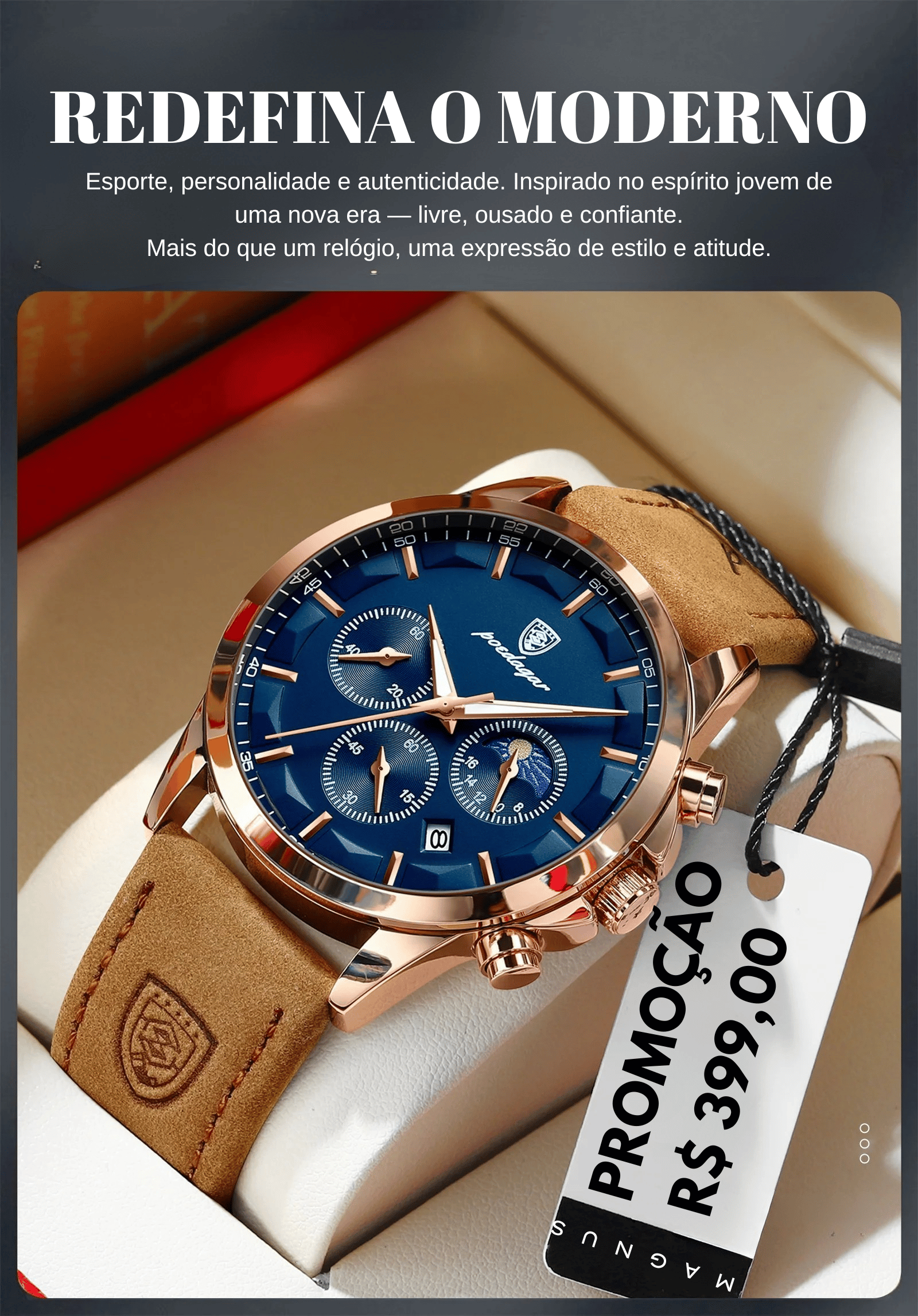 Poedagar esportes de luxo masculino relógio quartzo à prova à prova dwaterpro